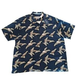 Tommy Bahama Men's Hawaiian Shirt Silk Blue With Brown Tikis Size 3XL New W/ Tag